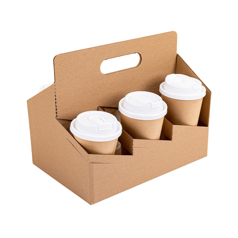 Custom Milktea Coffee Cup Tray Holder Kraft Cardboard Beer Bottle Carrier