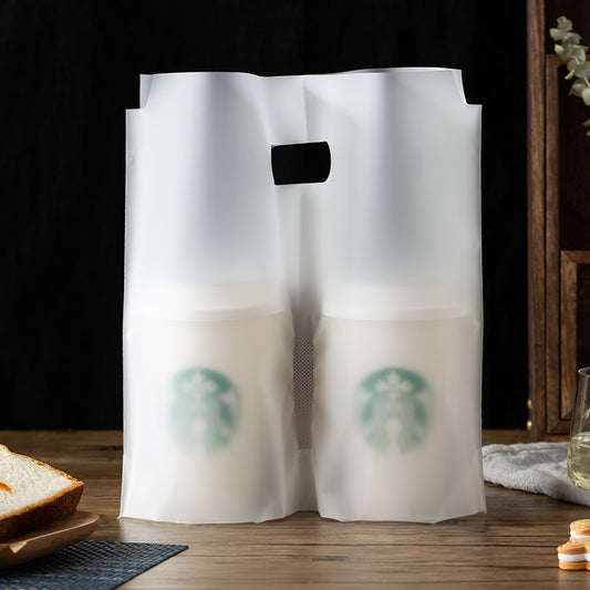 Biodegradable Hanging Hole Cup Carrier Bag with Handle for Take Out Beverage Coffee Available from 8 oz to 20 oz 100 Packs