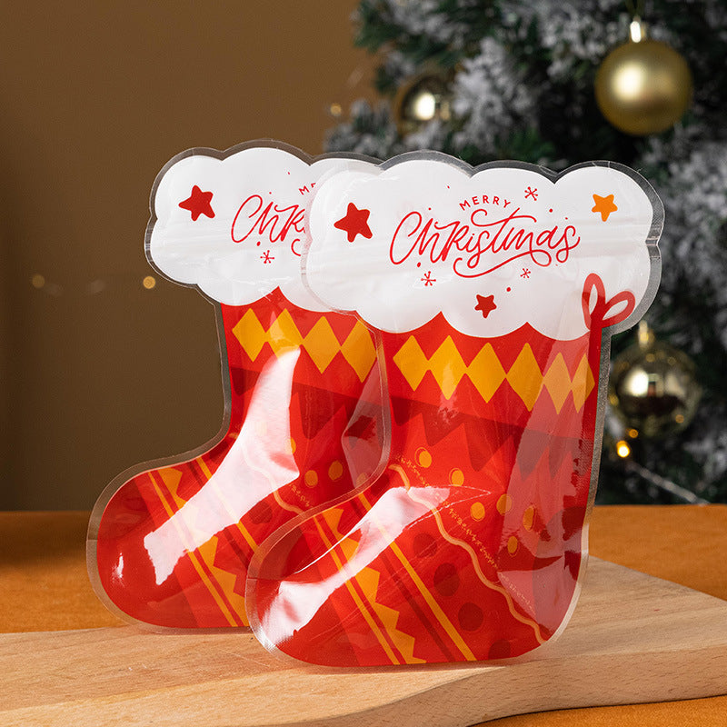 Christmas Sock Shape Cookie Snack Resealable Zipper Bag 7.8 x 5.39" 50pcs