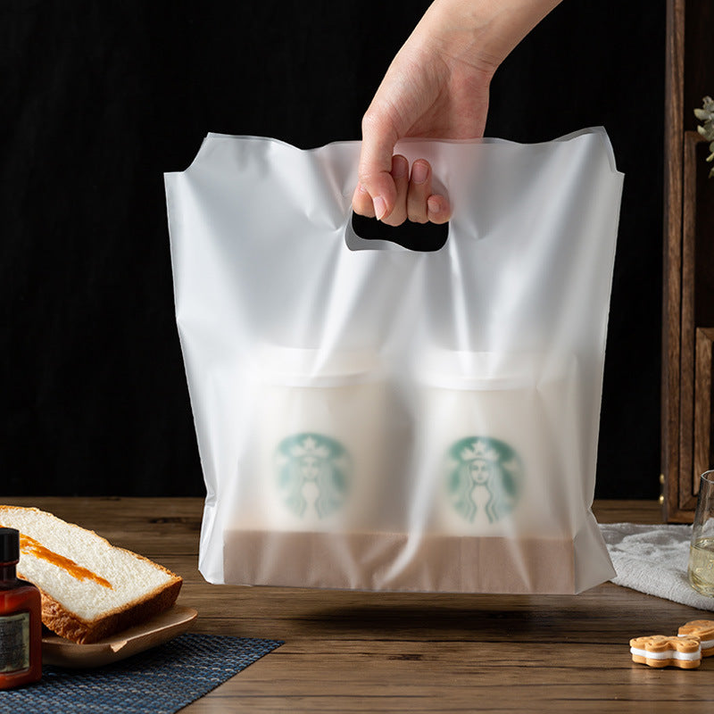 Biodegradable Hanging Hole Cup Carrier Bag with Handle for Take Out Beverage Coffee Available from 8 oz to 20 oz 100 Packs