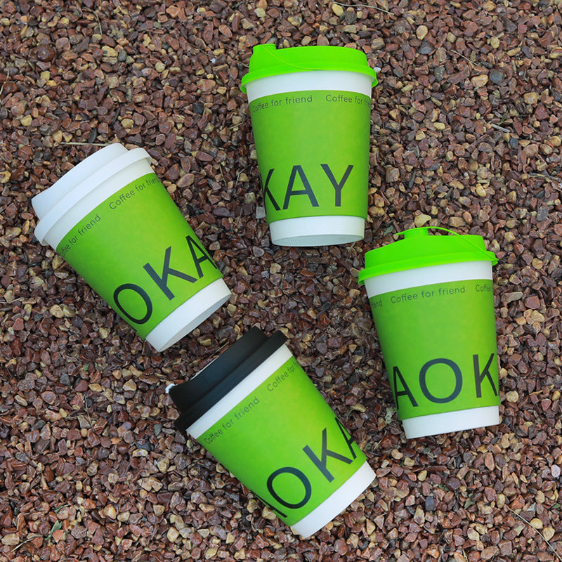 12 oz Hot Beverage Disposable Paper Coffee Cup with Green Sleeve 500 Packs