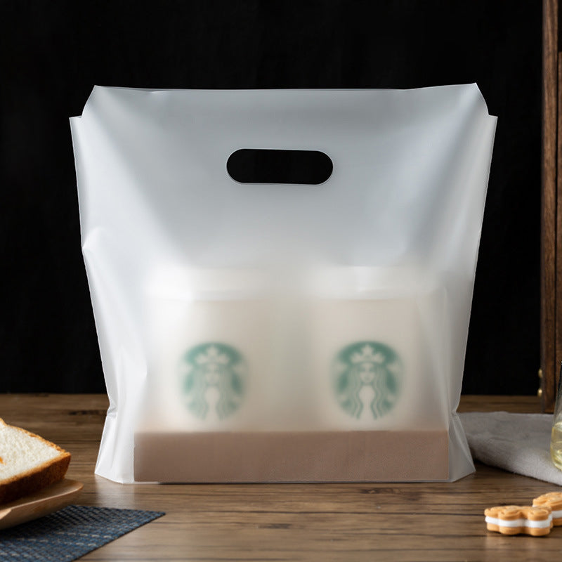 Biodegradable Hanging Hole Cup Carrier Bag with Handle for Take Out Beverage Coffee Available from 8 oz to 20 oz 100 Packs