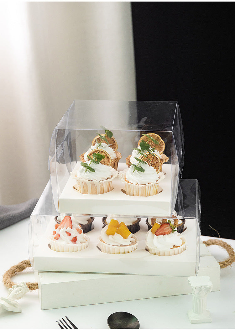 Clear PET Cake Boxes with White Paper Cardboard 10 Packs