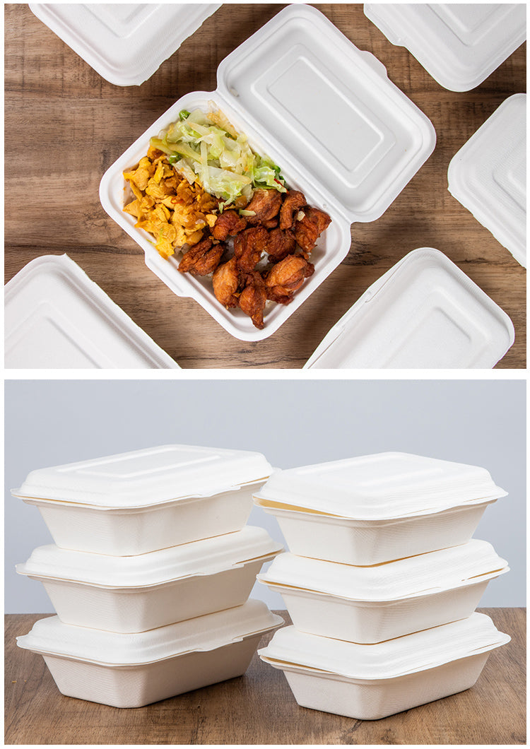 Degradable Sugarcane Disposable Clamshell Food Containers 300 packs